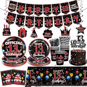 160pcs 13 Birthday Boy Decorations Plate, 13 Year Old Boy Birthday Decorations 13th Birthday Plates and Napkins Teenage Boy Birthday Decorations Officially a Teenager Party Decorations for Boy