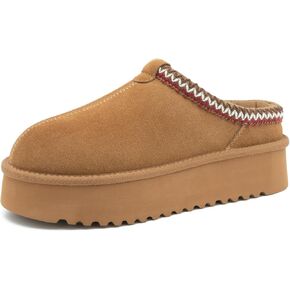 XIXITIAO Slippers for Women Suede Leather Platform Slippers Slip on Cozy Winter Womens House Slippers for Indoor Outdoor