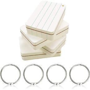 200 Sheets Hole Punched and Perfed Words Study Card Flash Cards with 4 Metal Binder Rings, Style A(4 Ruled Line Front, Blank Reverse)