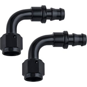 SYKRSS 6AN 90 Degree Push Lock Swivel Hose End Fitting for Rubber Fuel Line Black 2Pcs