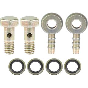 Banjo Bolt M6x1 Banjo Hose Barb Bolt Fittings Brake Line Fitting Adapter with Copper Washers for Motorcycle Car (Set of 2)