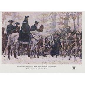 1976 Bicentennial Souvenir Stamp Sheet: Washington Reviewing His Ragged Army At Valley Forge