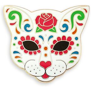 Pinsanity Cat Sugar Skull Enamel Lapel Pin