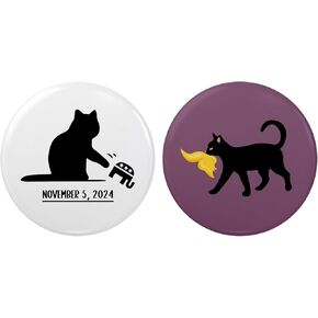 Set of 2 Kamala Harris Campaign Pin, Pack 2 Cat Pushing Republican Party Off A Table Pins, November 5 Pin Button, Funny Political Gift for Democrat, Childless Cat Lady Pin, Voting for Kamala Harris Pins