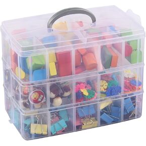 3-Tier Clear Plastic Swing Organizer Box, Large Portable Dividers Container, Craft Storage Bin with 30 Compartments, Large