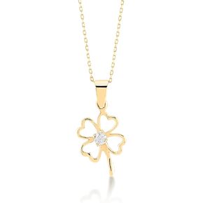 قلادة جيلين من الذهب الصلب عيار 14 قيراط مكونة من 4 أوراق البرسيم | مجوهرات كلوفر للنساء، 18 بوصة in Kuwait