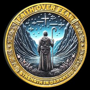 Faith Over Fear Challenge Coin - Psalm 23:4 Medallion for Strength and Comfort in Dark Times ﻿ ﻿ ﻿