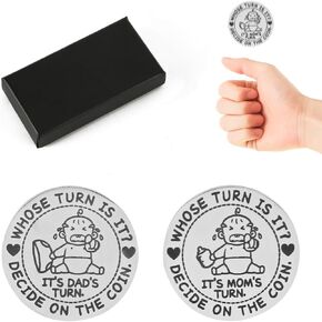 New Parents Decision Coin, 1.18in Funny Baby Gift for Parent Double Sided Decision Making Coin Mommy's Turn Daddy's Turn Coin for Pregnancy Gifts First Time to be Mom Dad, with Gift Box