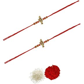 Crunchy Fashion 2 Pcs Rakhi for Brother and bhabhi, Raksha Bandhan Rakhi Set for Bhai Bhabhi,Rakhi Sets, Rakhi with Roli CHawal Tilak