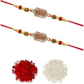 Crunchy Fashion 2 pc Designer Bhaiya Rakhi for Brother, Raksha Bandhan Handmade Bracelet for Bhaiya Rakhi Bracelet Combo Set with Roli Chawal/Rice/Tika