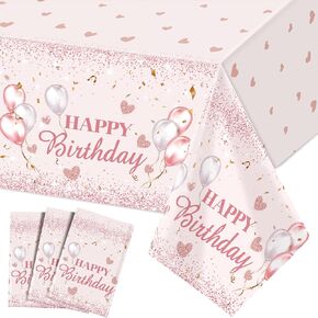 3 Pcs Pink and Rose Gold Tablecloths Happy Birthday Tablecloths Table Cover Glitter Table Cloths Disposable Plastic Tablecloths for Girl Women Sweet 16 Birthday Party Decorations 54 x 108 Inch