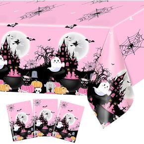 Avezano 3 pcs Halloween Tablecloth Halloween Party Tablecloth Happy Boo Day Halloween Tablecover Girl Boo Baby Shower Halloween Tablecloth Plastic Pink Halloween Decorations 108x54 Inch
