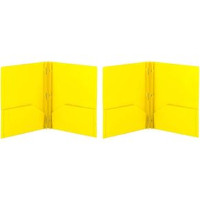 Smead Poly Two-Pocket Folder, Three-Hole Punch Prong Fasteners, Letter Size, Yellow, 3 per Pack (87733)