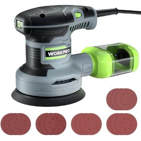 WORKPRO Brushless Random Orbital Sander Cordless 6 Variable Speeds 6000 to 12000 OPM, 20V 5in Electric Orbit Sander for Woodworking with Battery, Charger, Dust Collector, Tool Bag,15 Pcs Sanding Discs