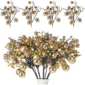 24 Pieces Christmas Glitter Berries Stems 10 Inch Christmas Berry Picks Artificial Glittered Berries Ornaments Floral Stems for Christmas Tree, Home Wreath, Party Decoration (Purple)