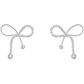 SEVENSTONE Bowknot Tassel Earrings Silver Cuff Pearl Cubic Zirconia Crawler Bow Stud Chain Crystals Earrings Set for Women Girls