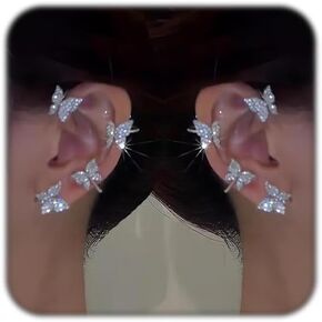Butterfly Tassel Style Zircon Earrings for Women No Piercing Zircon Butterfly Ear Clip（BS)