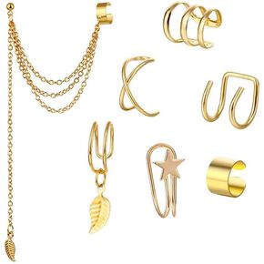 Leaf Tassel Earrings Vintage Tassel Hanging Chain Ear Cuff Crawler Climber Earrings for Women Charm Jewelry 7pcs Set
