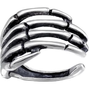 Oxidized 925 Sterling Silver Skeleton Hand Non-Piercing Ear Cuff