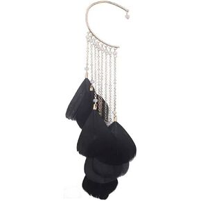 Boho Feather Ear Cuffs for Women Cuff Earrings,Bohemian Feather Tassel Chain Dangle Earrings Non Piercing Earring Cuff On Wrap Ear Clip Feather Tassel Earrings