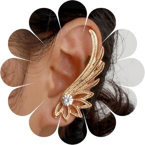 Andelaisi Boho Crystal Angel Wing Ear Cuff Earrings Gold Rhinestone Wing Wrap Crawler Earrings Gothic Angle Wing Crawler Climber Earring Vintage Cz Wing Cartilage Cuff Earrings Jewelry for Women