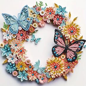 MXJSUA Diamond Art Painting Kits for Adults, 5D Special Shape Diamond Art Kits, Crystal Rhinestones Diamond Gem Art Painting for Home Wall Decoration 12×12inch, Butterfly Wreath