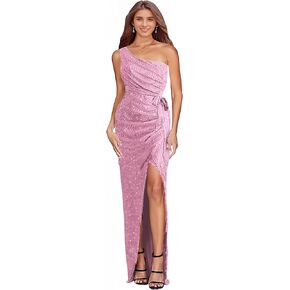 Women’s Sequin Prom Dress One Shoulder Formal Gowns Sparkly Glitter Gowns Wedding Party Evening Cocktail Club