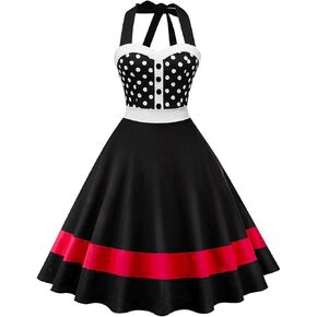 Nihsatin Summer Halter Dress for Women 50s Vintage Sweetheart Neckline Polka Dots Swing Midi Dress
