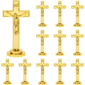 NCPLYGOU 12pcs Crucifix Cross Catholic,Crucifix Standing Cross,Tabletop Cross,Plastic Desktop Wall Mounted Jesus Christ Catholic Cross for Home Decor,7 inches