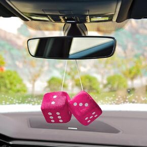 Pair Fuzzy Dice for Rear View Mirror, Retro Hanging Dice for Car Mirror, Green Car Interior Dice Vintage Plush Dice, Universal Car Mirror Hanging Accessories Square Dice Fit Car Home & Office