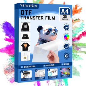 DTF Transfer Film: A4 100 Sheets(8.5 ''x 11'') 𝐆𝐥𝐨𝐬𝐬𝐲 Single-Side Premium Hot Peel PET Heat Transfer Paper for DIY Direct Print on All Color T-Shirts or Fabric