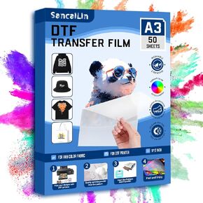 DTF Transfer Film: A4 100 Sheets(8.5 ''x 11'') 𝐆𝐥𝐨𝐬𝐬𝐲 Single-Side Premium Hot Peel PET Heat Transfer Paper for DIY Direct Print on All Color T-Shirts or Fabric