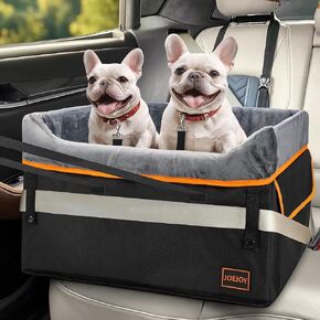 JOEJOY Small Dog Car Seat for Small Dogs, Portable Puppy Dog Booster Seat for Car with Clip-On Safety Leash, Adjustable Straps Perfect for Small Pets Up to 25lbs (Grey)