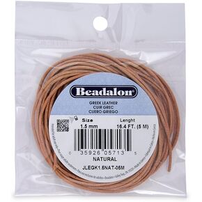 Beadalon Greek Leather 1-1/2mm Natural, 5-Meter
