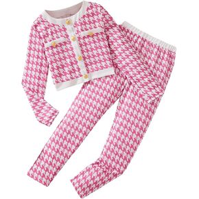 Milumia Girl's Two Piece Outfits Houndstooth Button Up Blouses and Pants Set