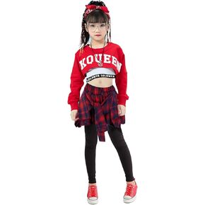 LOLANTA Girls' Hip Hop Dance Costumes 3-Piece Outfit Letter Print Long Sleeve Crop Top + Culottes Pantskirts + Vest