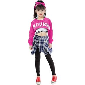 LOLANTA Girls' Hip Hop Dance Costumes 3-Piece Outfit Letter Print Long Sleeve Crop Top + Culottes Pantskirts + Vest