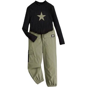 SOLY HUX Girl's 2 Piece Outfits Graphic Mock Neck Long Sleeve Tee Tops and Cargo Pants Set