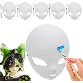 5PCS Furry Mask Therian Mask to Paint, Plastic Mask DIY Fursuit Head Base Costume Props Fun Gifts for Halloween Party Favor Masquerade Cosplay