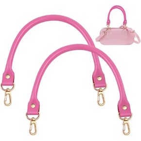 PH PandaHall 2pcs Pink Leather Bag Handles Handbag Hobo Bag Strap Bag Replacement Strap Cowhide Purse Handle with Alloy Swivel Clasps for DIY Clutch Tote Handbag Cute Bags Making Repairing