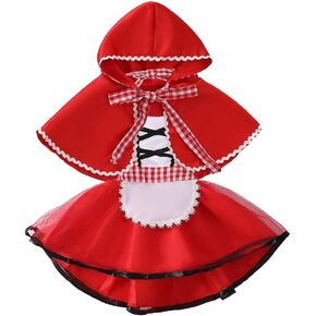 REXREII Baby Little Red Riding Hood Dress Halloween Costumes Birthday Christmas Red Plaid Tulle Fancy Dress Up Outfit w/Cape