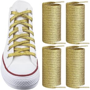 Endoto 2 Pairs Glitter Metallic Shoe Laces for Men Women Kids Sneakers, 8MM Flat Shiny Shoelaces, Gold Silver Sparkle Strings