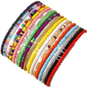 Beaded Bracelets for Women Summer Beach Bracelets Jewelry Sets Bohemian Stackable Beaded Stretch Boho Bracelets Bulk Small Beaded Bracelets Pack