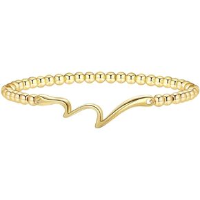 Gold Beaded Bracelets for Women, 14K Real Gold Plated Hypoallergenic Stackable Stretch Bracelets Dainty Gold Filled Bead Bracelets Handmade Ball Bead Charm Bracelet for Women Trendy Gold Jewelry