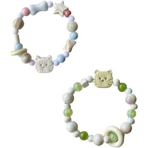 أساور مطرزة بالسيراميك من Aimery للنساء، أساور مطرزة بالخرز قابلة للتمدد على الموضة الرجعية للنساء (قطعتان) in Kuwait