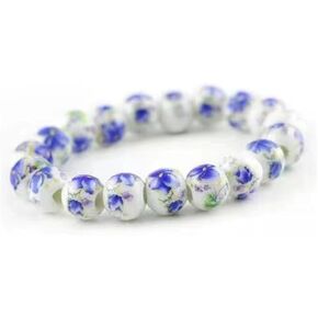 Dreuyet Women Porcelain Beads Bracelet Elegant Ethnic Style Blue and White Ceramic Beaded Bracelets Handmade Vintage Sunflower Geometric Round Bracelet Gift