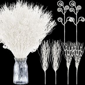 Tigeen 48 Pcs Christmas 17'' 12'' Artificial Glitter Curly Berry Stems Ornaments Fake Christmas Candy Picks Decorative Glitter Sticks Branches for Xmas Tree Wreath DIY Crafts Vase Filler(White)