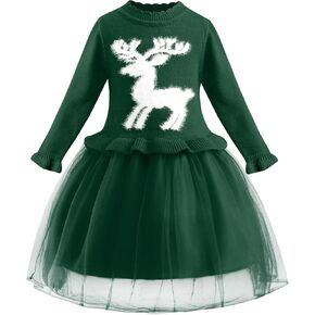 Girl Toddler Sweater Dress Ruffle Christmas Dresses Long Sleeve Outfit Winter Clothes