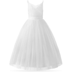 Uhnice Flower Girl Spaghetti Strap Dress A-Line Ball Gown Tulle Dresses for Wedding Birthday Party