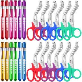 24 Pack Trauma Shears and Pen Light with Pupil Gauge, Nurse Accessories for Work Bandage Scissors Nurse Scissors and LED Penlight Reusable for Nurse Doctor Nursing Students Supplies (Rainbow)
